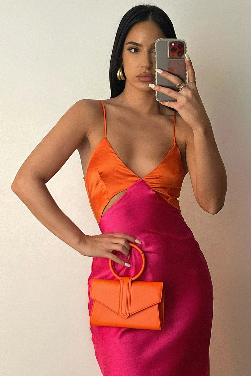 NICO SLIP DRESS - ORANGE/ FUCHSIA