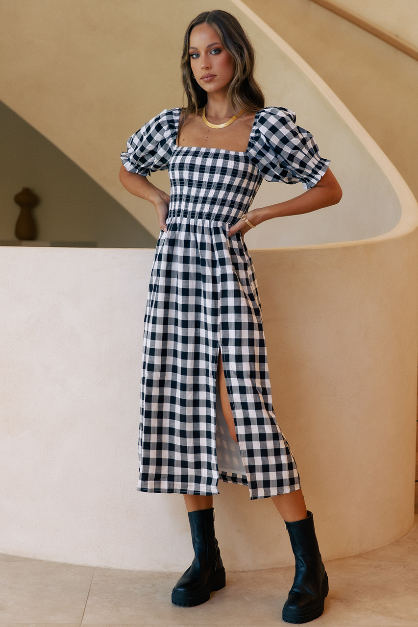 BRYNNE MIDI DRESS - BLACK CHECK