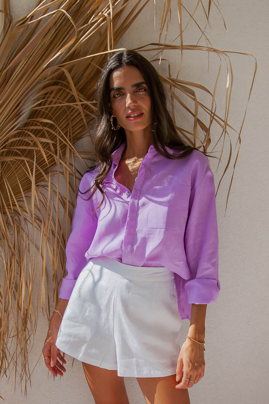 DAFNI LINEN BLOUSE - LILAC