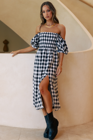 BRYNNE MIDI DRESS - BLACK CHECK