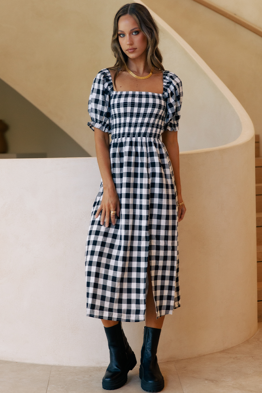 BRYNNE MIDI DRESS - BLACK CHECK