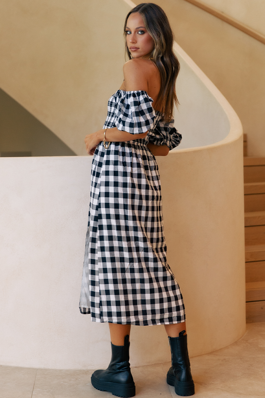 BRYNNE MIDI DRESS - BLACK CHECK