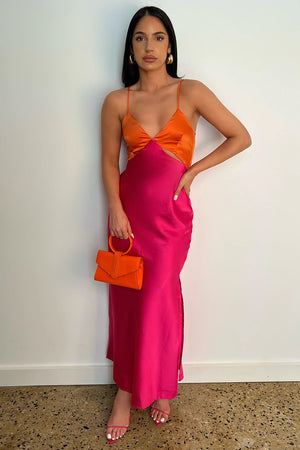 NICO SLIP DRESS - ORANGE/ FUCHSIA