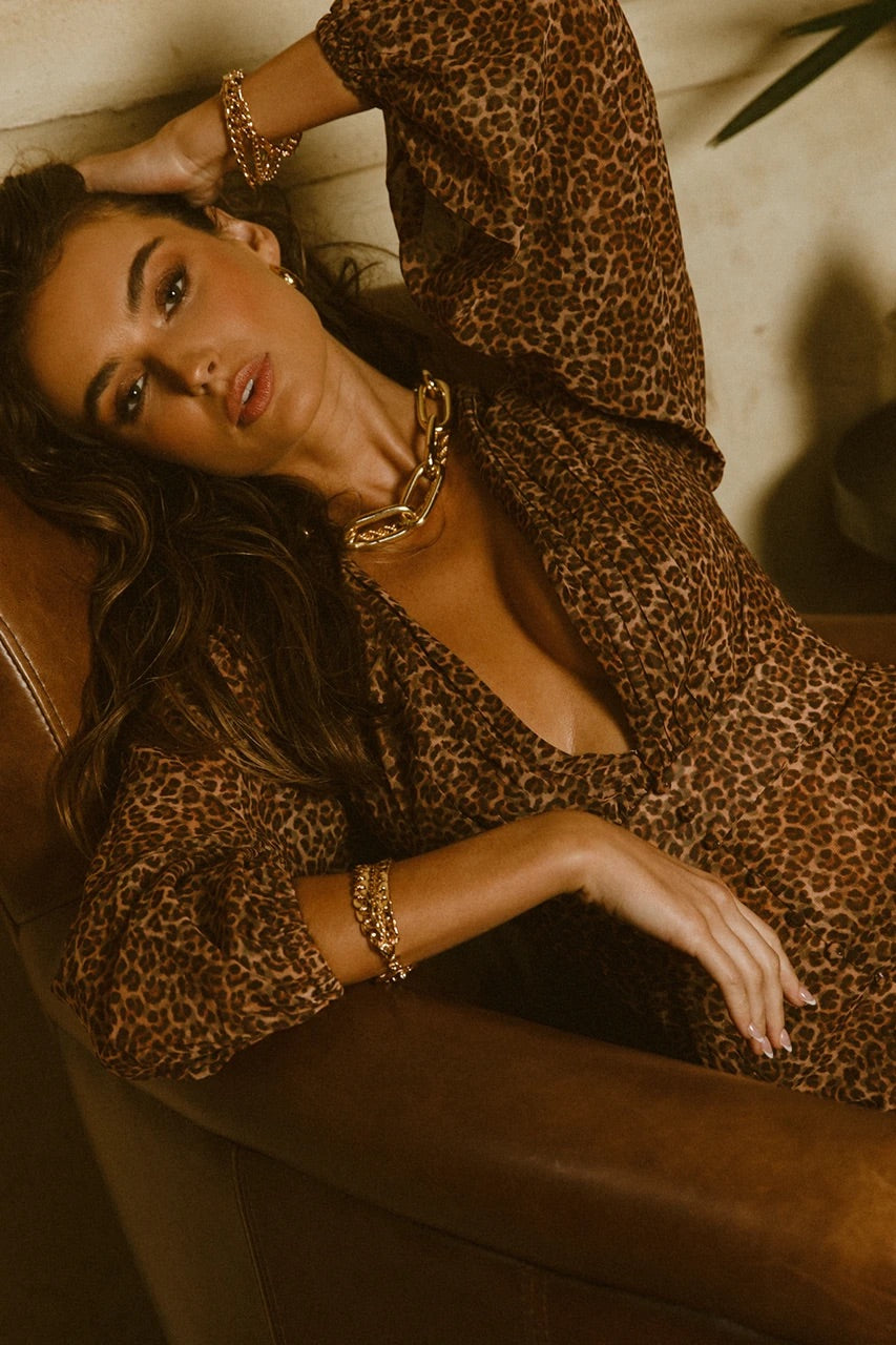 PORTIA BUTTON DRESS - LEOPARD